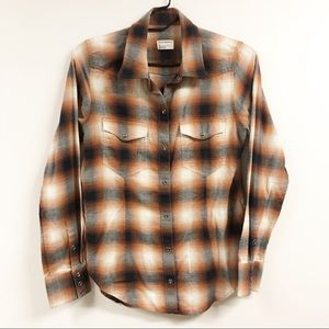 Club Monaco Paid Button Up Flannel Top